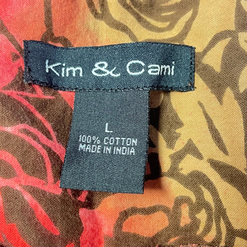 Kim & Cami Floral A-Line Skirt Roses Cotton Brown Pink Red Zip Back Size Large - Picture 3 of 5